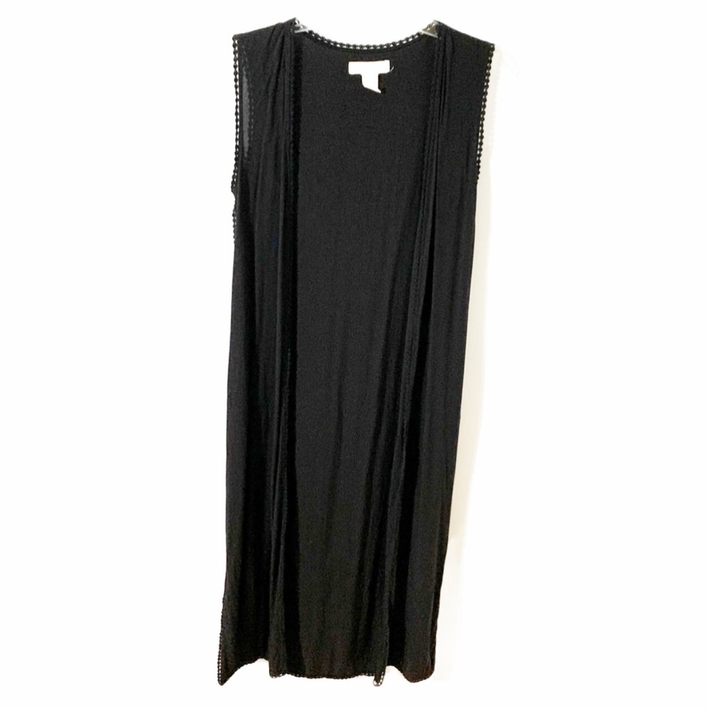 H&M Boho Sleeveless Flowy Lace Trimmed Open Front Cardigan Duster Kimono Black🖤